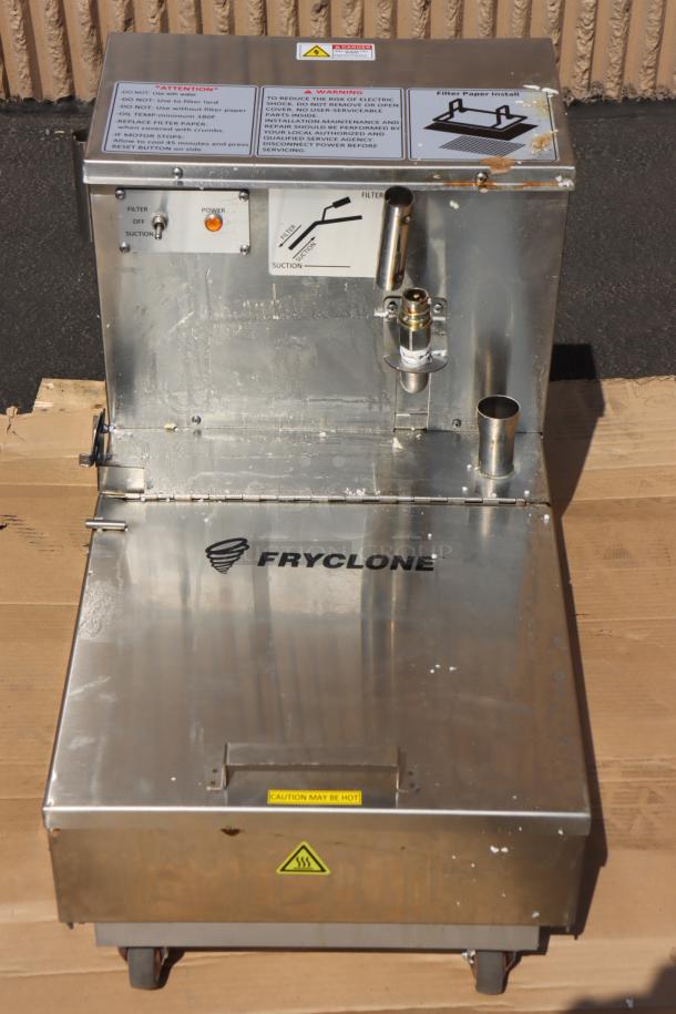 Fryclone 55 lb. Low-Profile Fryer Oil Filter Machine with 2-Way Pump, Model 259OFM55, serial 2406041149, on casters.