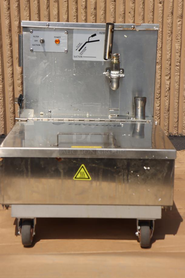 Fryclone 55 lb. portable fryer oil filter machine, model 259OFM55, 120V, steel, on casters, with 2-way pump. Serial: 2406041149.