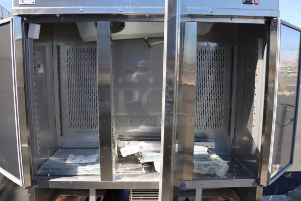 Brand new Avantco SS-3F-HC stainless steel freezer, 81 5/16", front vent missing, rear vent bent, scratch/dent. Missing power cord.