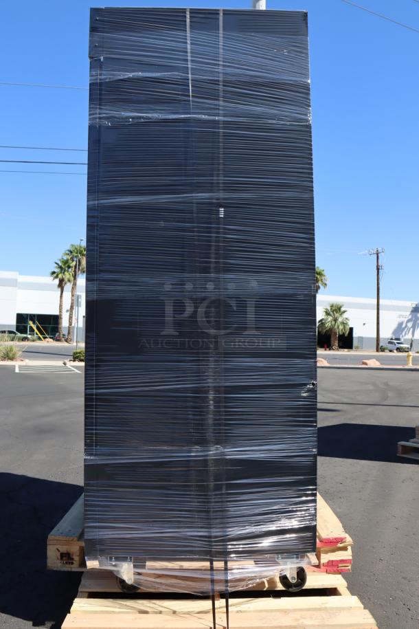 BRAND NEW Avantco GDC-49-HC glass door merchandiser, black, LED lighting, 53", wrapped on pallet, model GDC49HCB.