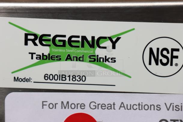 Regency 600IB1830 18"x30" underbar ice bin, brand new. Missing back base leg connector, backsplash bent. Model label visible.