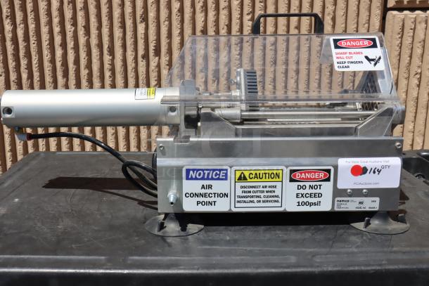 NEW Nemco 56455-1 Monster Airmatic FryKutter, 1/4" air-powered fry cutter. Safety labels, air connection point visible.