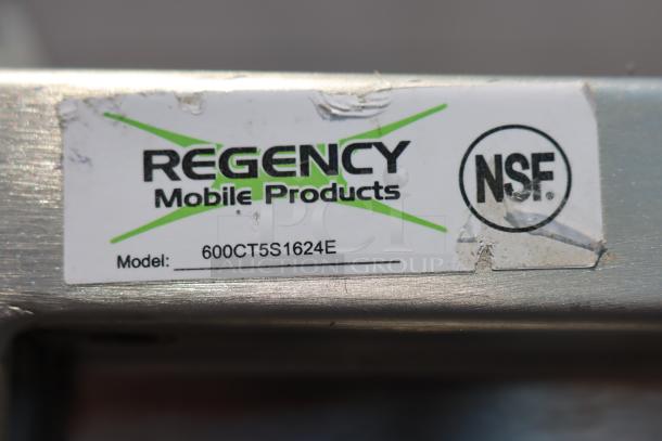 BRAND NEW Regency 600CT5S1624E 16" x 24" 5-shelf stainless utility cart; scratch-n-dent, enclosed base, open front, NSF label.