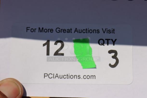 "Label for PCI Auction featuring item number 12, quantity 3. Visit PCIAuctions.com for more details."