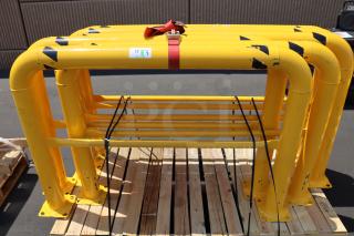 Brand new Vestil HPRO-60-42-4 steel machinery guard, 60"x42"x4". Scuff marks, tiny dents, chipped paint visible.
