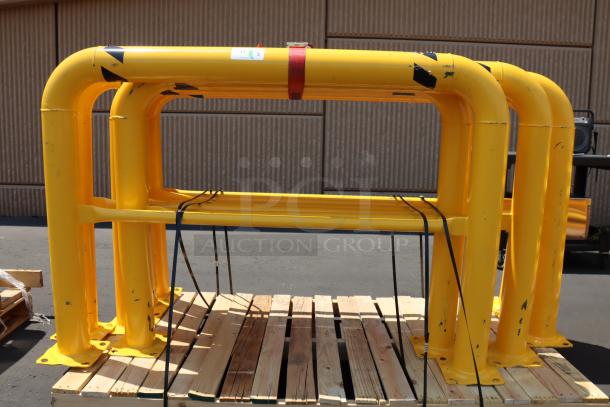 Vestil HPRO-48-42-4 steel guard, 48"x42"x4", new condition, scuff marks, chipped paint, on pallet, yellow with black markings.