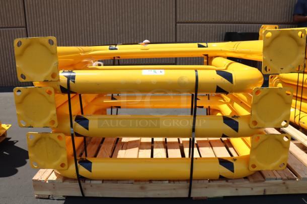 Vestil HPRO-48-42-4 steel machinery guard, 48"x42"x4", new, scuff marks, dents, and chipped paint visible.