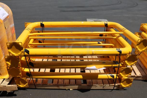Vestil HPRO-72-42-4 steel machinery guard, 72"x42"x4", new, with scuff marks, dents, and chipped paint, on a pallet.