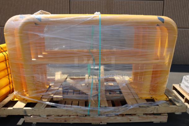 Vestil 72"x42"x4" High Profile Steel Guard, Model HPRO-72-42-4, new with scuff marks and chipped paint, wrapped on pallet.
