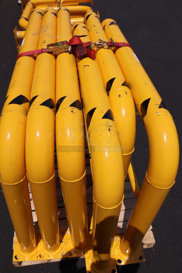 New Vestil HPRO-72-42-4 steel rack guard, 72"x42"x4", yellow, minor scuffs, dents, and chipped paint, freight secured.