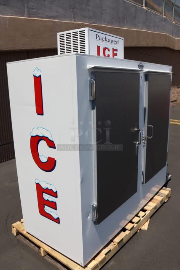 Leer 60AS-R290 73" outdoor ice merchandiser, new, never used, with scratches and dents, missing power cord.