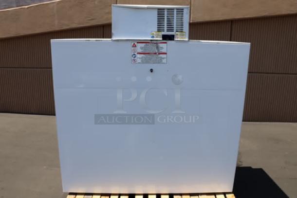 Leer 60AS-R290 Ice Merchandiser, unused, 73", straight front, galvanized steel doors, scratches, dents, no power cord.