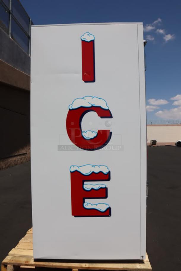 Leer 60AS-R290 ice merchandiser, straight front, galvanized steel doors, 73", 115V, with scratches/dents, missing power cord.