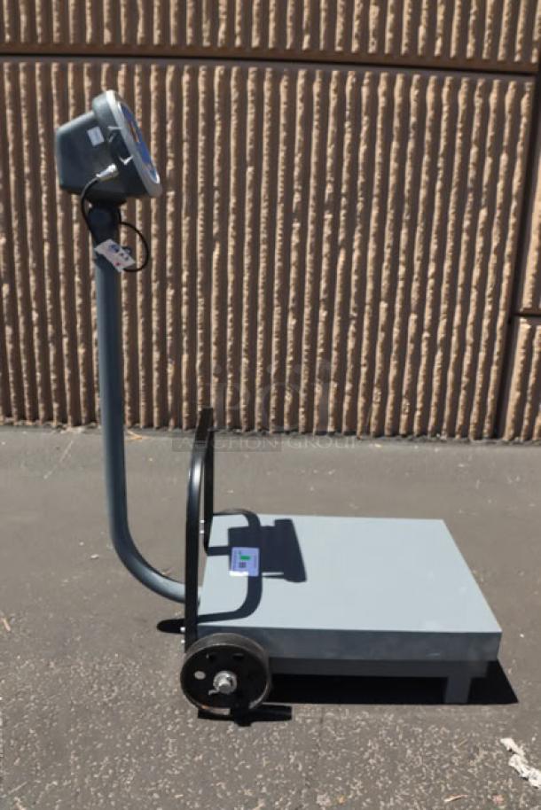 AvaTek FS500TW digital receiving scale, 500 lb capacity, tower display, cracked plastic grip, scratched neck curve, 100-240V.