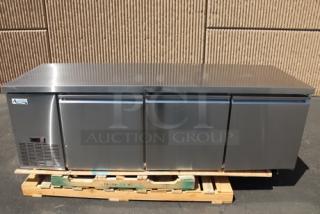 Avantco SS-UD-3R 93" stainless steel undercounter refrigerator, new, has scratch and denting, bent caster, 115V, 524W.
