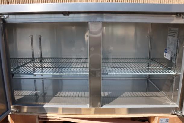 Avantco SS-UD-3R 93" stainless steel undercounter refrigerator, new, never used, dented right side corner, S/N: 417976458.