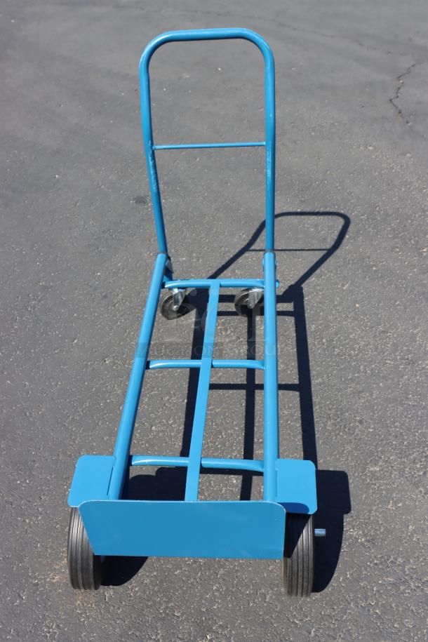 NEW Lavex HDTH21BL 500 lb. blue 2-in-1 convertible hand truck with 10" solid rubber wheels. Slight paint chips.