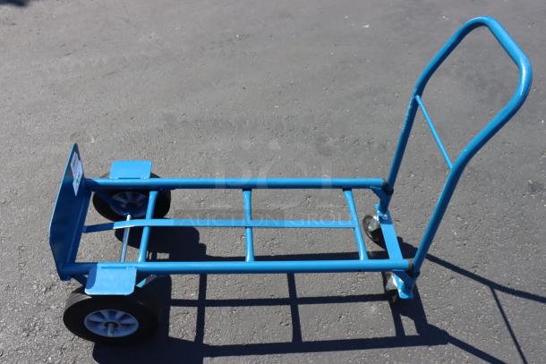 NEW Lavex HDTH21BL 500 lb. blue convertible hand truck, 10" solid rubber wheels, slight paint chips, no original packaging.
