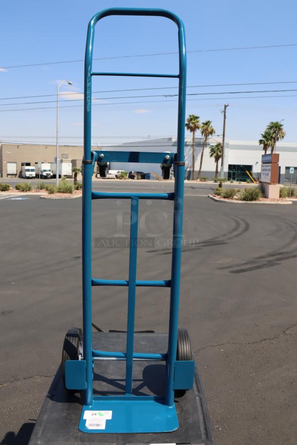 NEW Lavex HDTH21BL 500 lb. blue convertible hand truck, 10" rubber wheels, minor paint chips, no packaging.