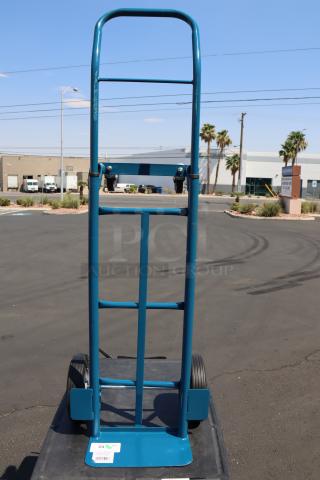 NEW Lavex HDTH21BL 500 lb. blue convertible hand truck, 10" rubber wheels, minor paint chips, no packaging.