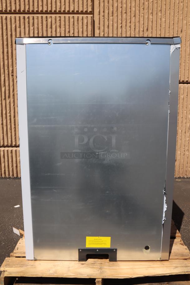 Scotsman B530S Ice Storage Bin, 536 lb. capacity, stainless steel, new, unused, door damaged. S/N: 24101320012364.