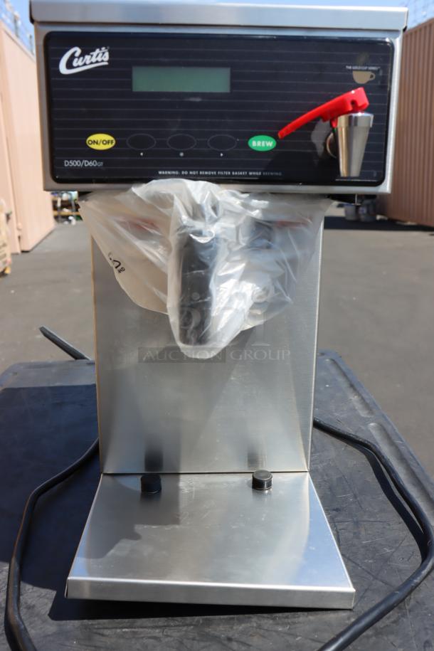 Curtis D60GT12A000 coffee brewer, new, 120V, low profile, thermal carafe, bent bottom, visible controls.