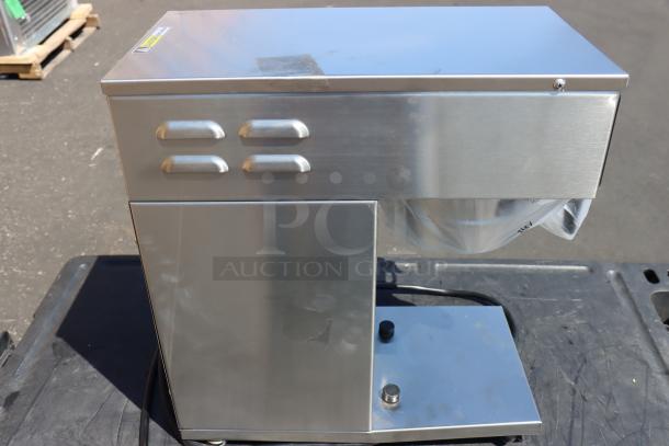 New Curtis D60GT12A000 low profile coffee brewer, 120V, thermal carafe, unused, bent bottom, serial number 15128172.