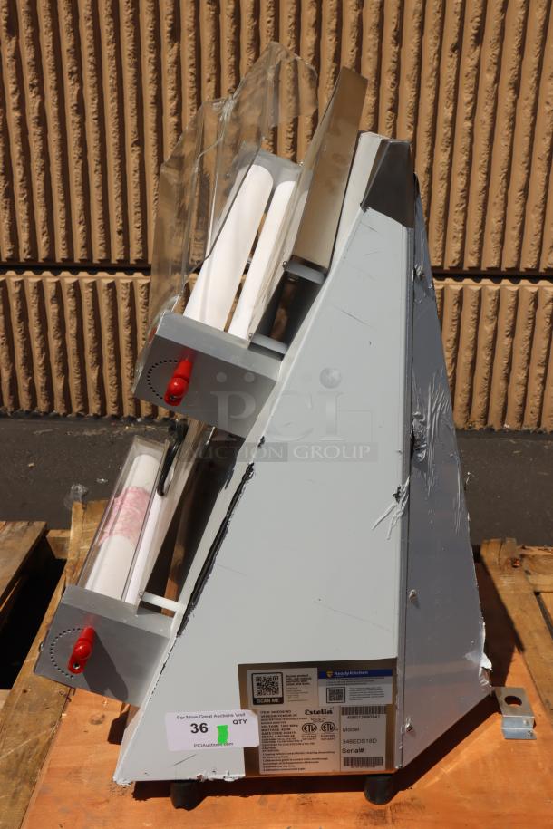 NEW Estella EDS18D 18" Countertop Dough Sheeter, 120V, 1/2 HP, scratched, dented, tags visible, S/N: 901435-26.