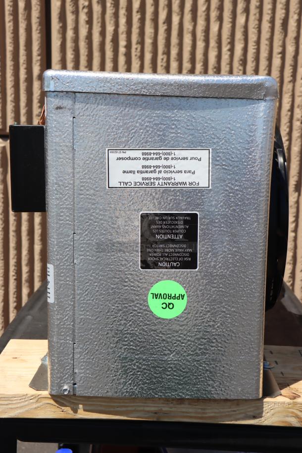 Brand new Master-Bilt evaporator SA28-134BA 115V. Minor scratches and dents. Labels for warranty and caution details.