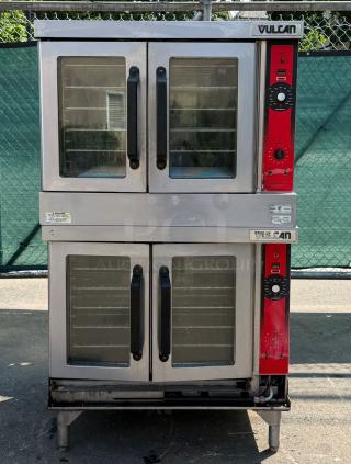 Vulcan VC4GD-11D double deck gas convection oven, stainless steel, solid state controls, 100,000 BTU, visible wear.