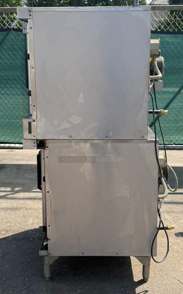 Vulcan VC4GD-11D double deck gas convection oven, side view, stainless steel, 100,000 BTU, solid state controls, good condition.