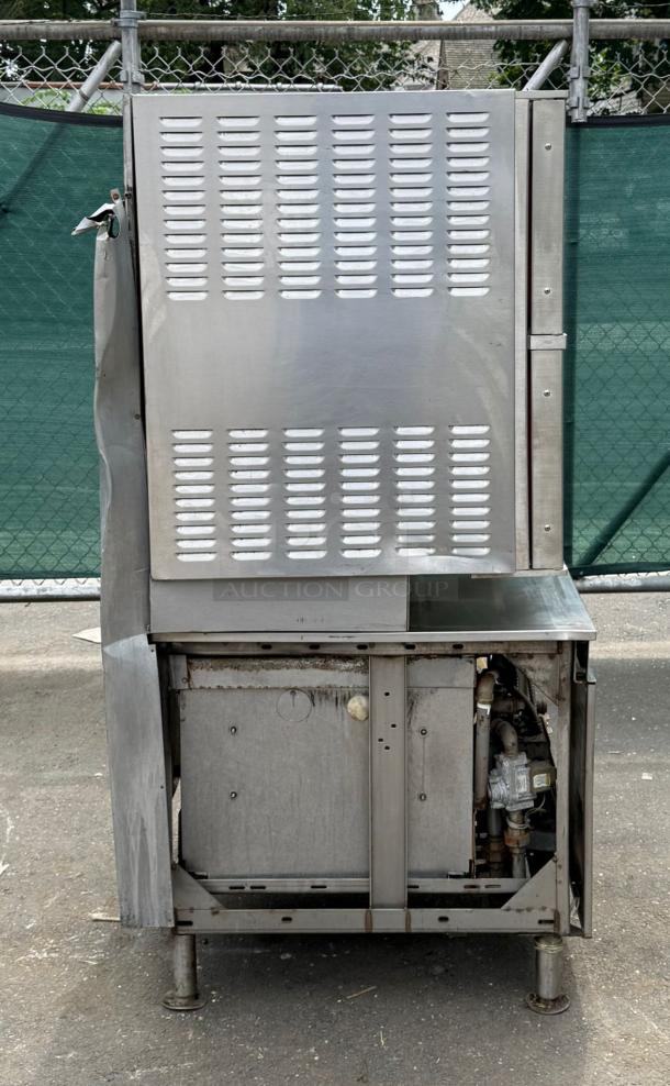 Cleveland Range 36PCGM300 ConvectionPro 36" gas 2-compartment convection steamer. Visible wear, ideal for commercial kitchens.