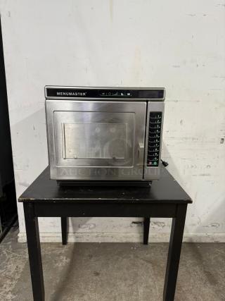 MENUMASTER RC17SD20SI 19" commercial microwave, 1700 watts, stainless steel, keypad controls, good condition.