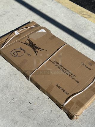 Brand new Regency 18-gauge stainless steel shelf for 24"x48" work tables, model 600UTP2448S. Box shows slight dents.