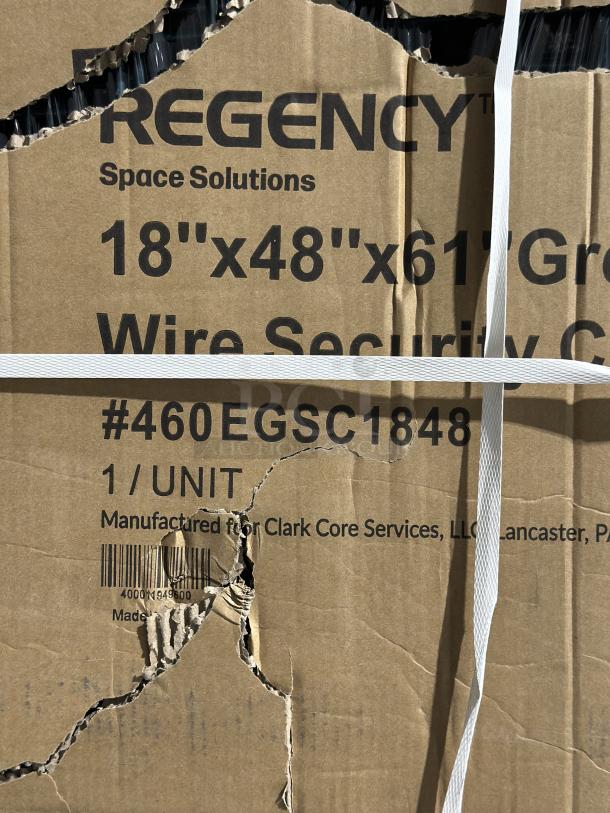 Regency NSF Green Wire Security Cage, model 460EGSC1848, 18"x48"x61", brand new with box damage.