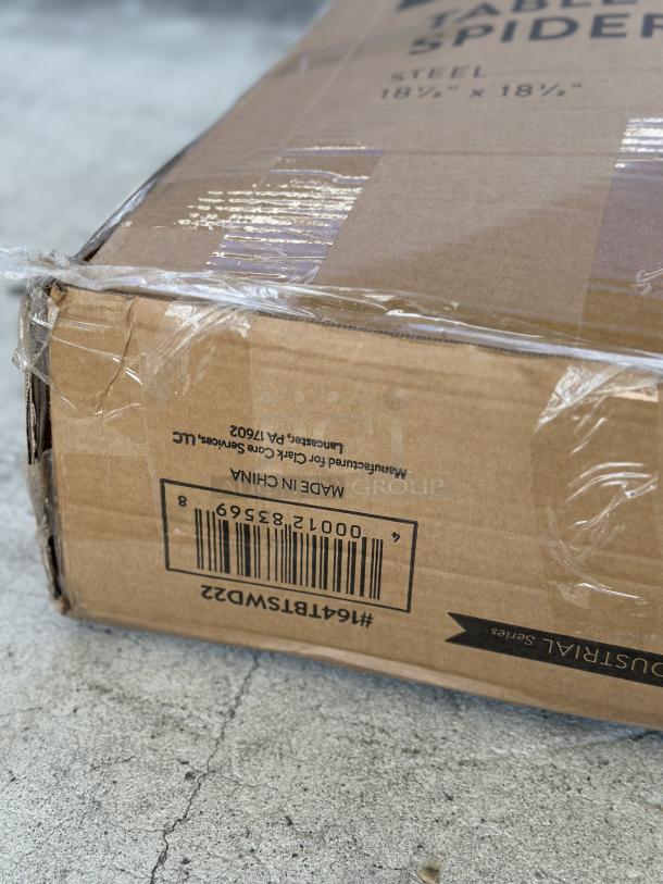 Lancaster Table Base Spider & Plate, 18.5"x18.5", brand new with scratches and dents, in original packaging.