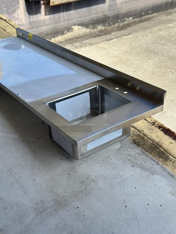 Brand new Regency 30" x 96" stainless steel work table with right sink, 16 gauge, model 600ST3096R, scratch and dent condition.