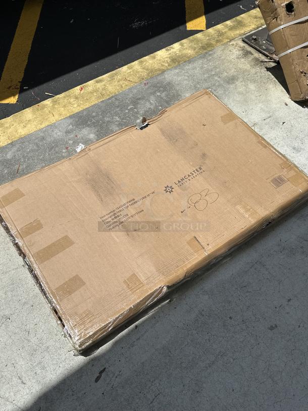 Lancaster Table & Seating 30"x48" MDF table top, white marble finish, in packaging. Brand new, scratch and dent condition.