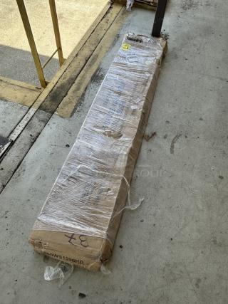 Regency stainless steel wall shelf, model 600WS1596HD, packaged. New with scratch and dent, 15"x96", heavy-duty, 16-gauge.