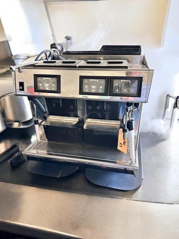 Pony Espresso PONY 4, 2-group commercial espresso machine in excellent condition, 220V, fully tested, with control panels.