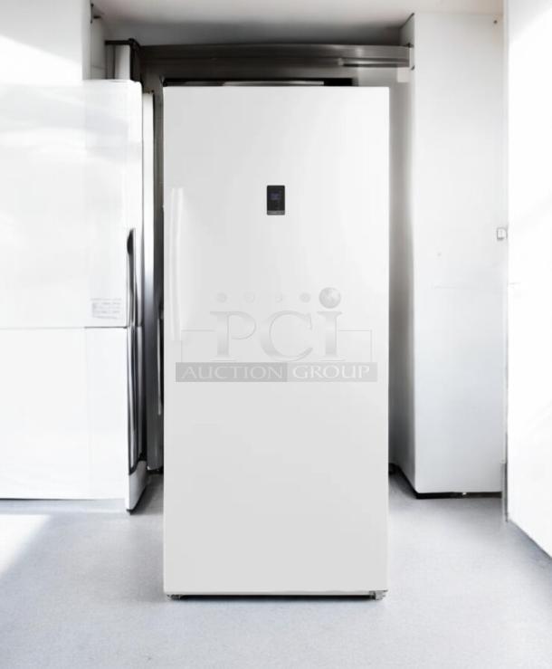 Insignia NS-UZ21WH0 21 Cu. Ft. Upright Freezer, excellent condition, fully tested, white, 115V, front display panel.