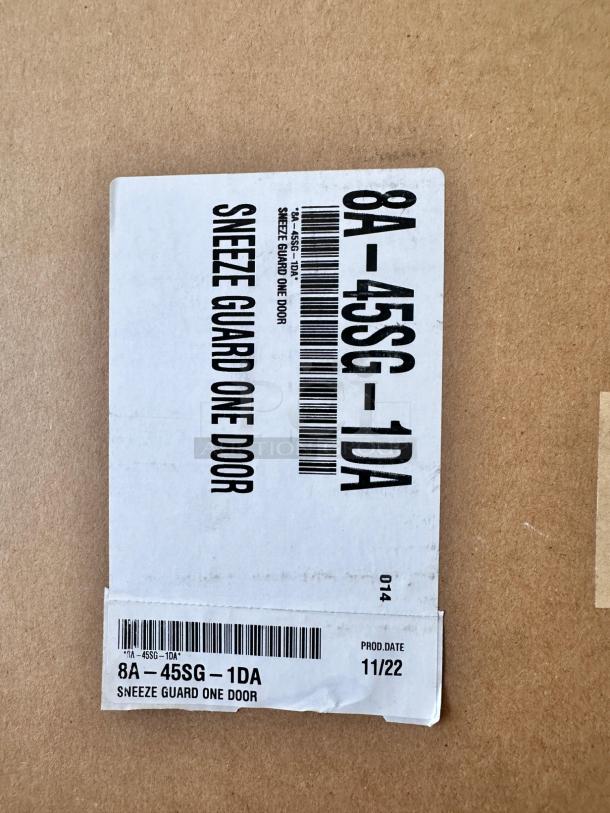 Sneeze Guard 8A-45SG-1DA with one door, brand new, fully tested. Product date 11/22 on label.
