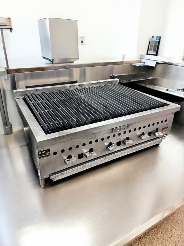 Vulcan 36" gas countertop charbroiler, natural gas, excellent condition, fully tested, stainless steel design.