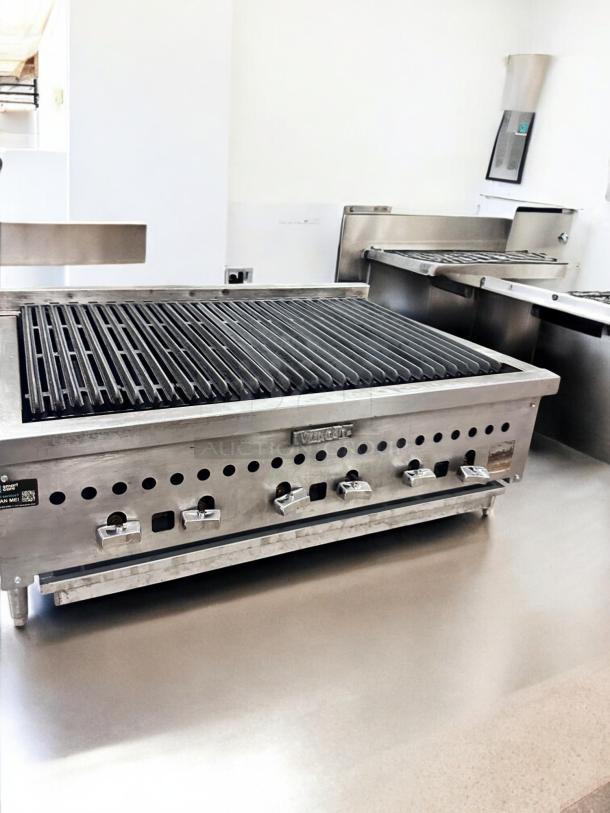 Vulcan 36" gas countertop charbroiler, excellent condition, natural gas, fully tested, stainless steel with control knobs.
