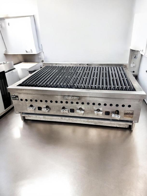 Vulcan 36" Gas Countertop Charbroiler, excellent condition, natural gas, fully tested, stainless finish, multiple control knobs.
