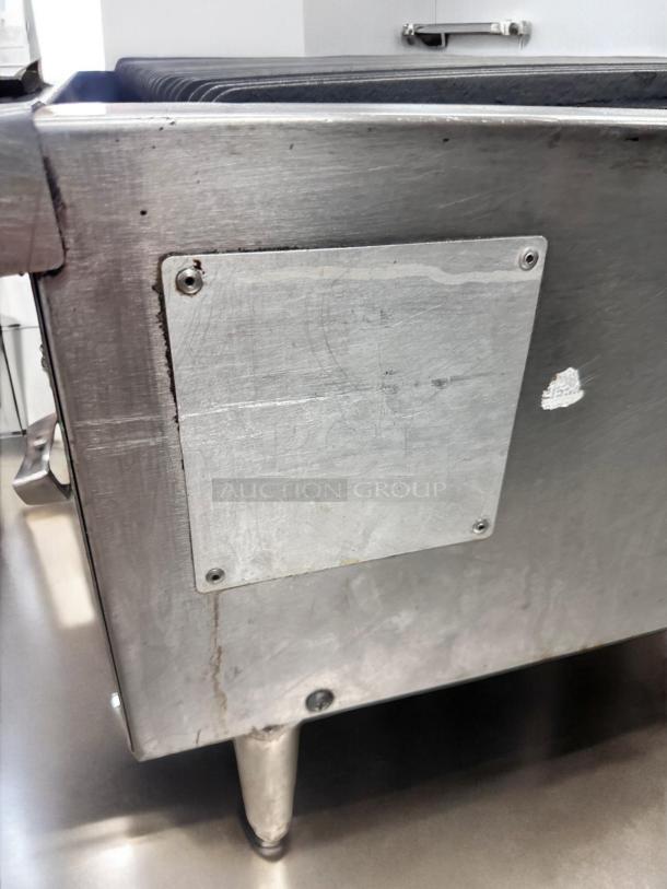 Vulcan 36" gas countertop charbroiler, excellent condition, natural gas, metallic finish with sturdy legs.
