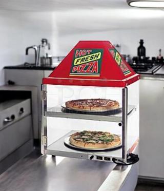 Wisco 680-1 food warmer/display cabinet, excellent condition, 120V, tested and working, with "Hot Fresh Pizza" label.
