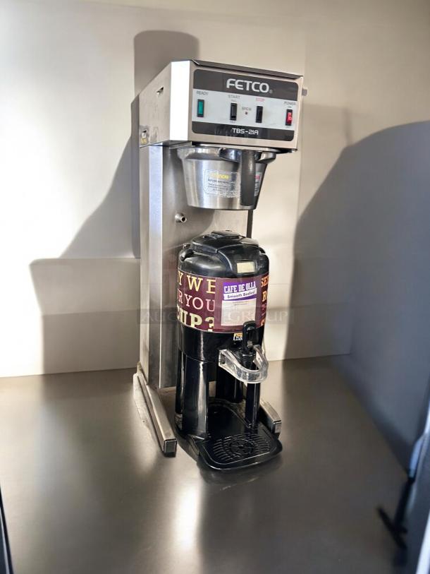 Fetco TBS-21A tea brewer, excellent condition, 120V, fully tested and working, metal exterior, control panel on top.