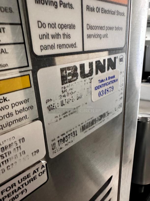 Bunn ULTRA-2 Dual Bowl Slush Machine, excellent condition, 120V, tested, with cautionary labels shown. Model: ULTRA-2.