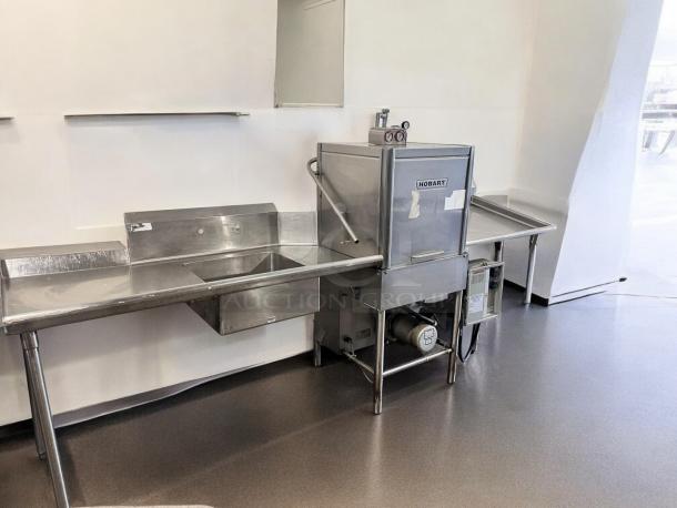 Hobart AM-12 high-temp door-type dishwasher, excellent condition, 208–240V, stainless steel, fully tested and working.